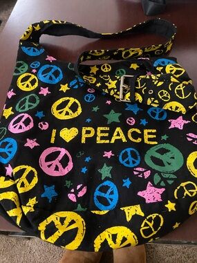I Heart Peace Multicolor Peace Sign Canvas Shoulder Bag